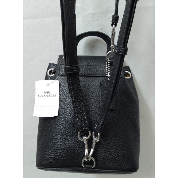 Coach Black Pebbled Leather Studded Drawstring Crossbody Backpack Bag - NWT $450 - Picture 3 of 16